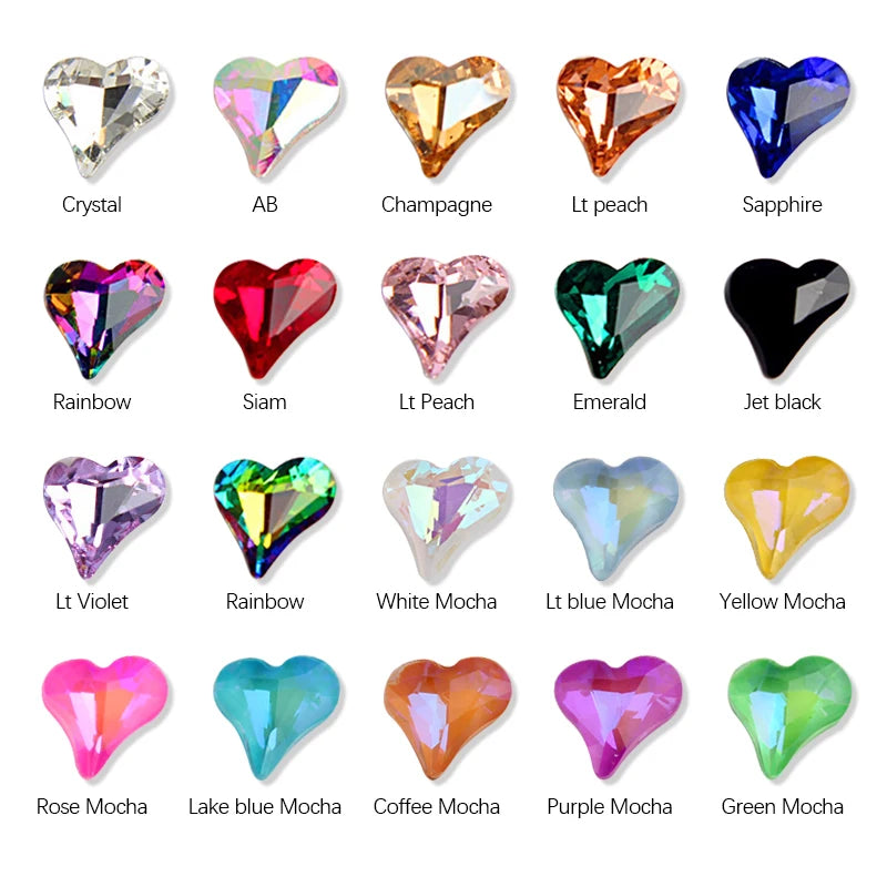 12X13Mm Big Crooked Heart Nail Art Rhinestone Pointed Bottom Crystal Stones for Nail Decoration