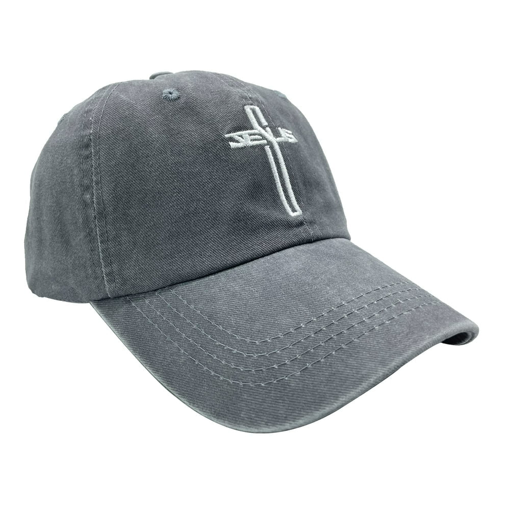 Embroidered Christian Jesus Cross Hat for Men Women, Vintage Washed Dad Hats Adjustable Baseball Cap