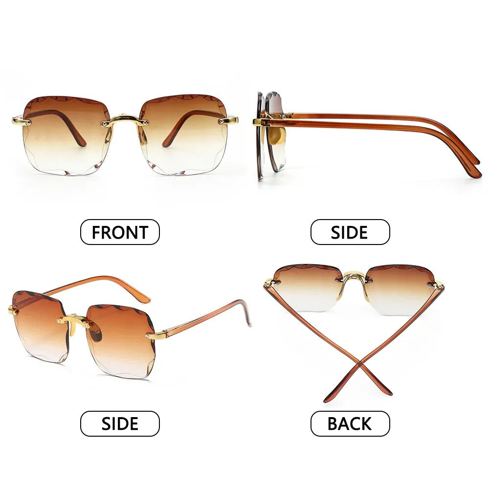 UV400 Protection Square Rimless Sunglasses for Women Tinted Frameless Eyewear Summer Vintage Transparent Gradient Sun Glasses