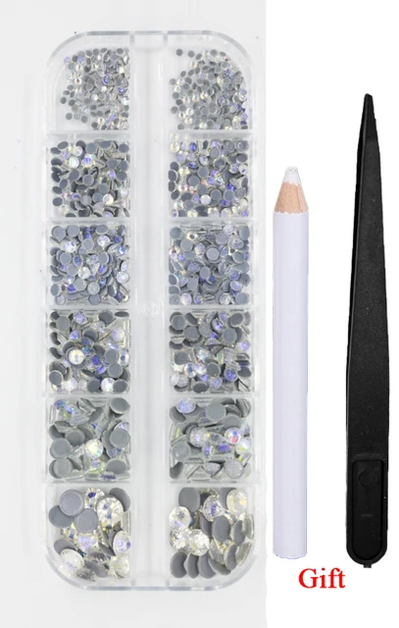 12Grib Box 4 Opal Mix Sizes Hot Fix Rhinestones Set Flatback Stone Crystal Glass Strass Glue on Rhinestones for Wearing Garment