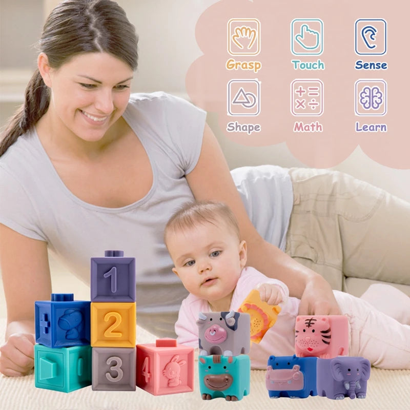 Silicone Building Blocks Baby Grasp Toy 3D Touch Hand Soft Balls Baby Massage Rubber Toys