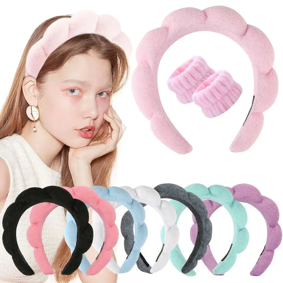 Makeup Headband Puffy Sponge Spa Head Bands for Women Girls Washing Face Skincare Yoga Facial Mask Sports Hairbands Headwear