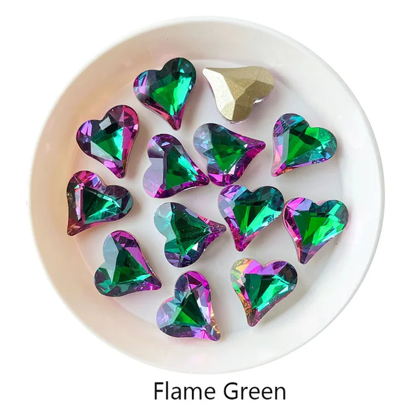 12X13Mm Big Crooked Heart Nail Art Rhinestone Pointed Bottom Crystal Stones for Nail Decoration