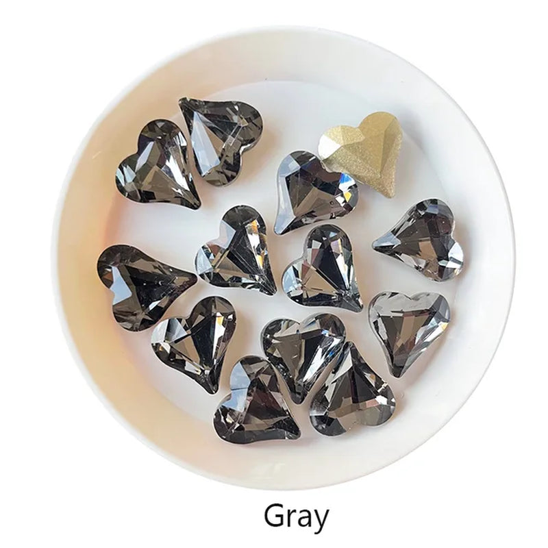 12X13Mm Big Crooked Heart Nail Art Rhinestone Pointed Bottom Crystal Stones for Nail Decoration