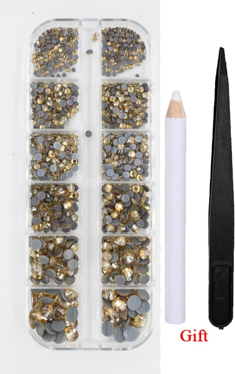 12Grib Box 4 Opal Mix Sizes Hot Fix Rhinestones Set Flatback Stone Crystal Glass Strass Glue on Rhinestones for Wearing Garment