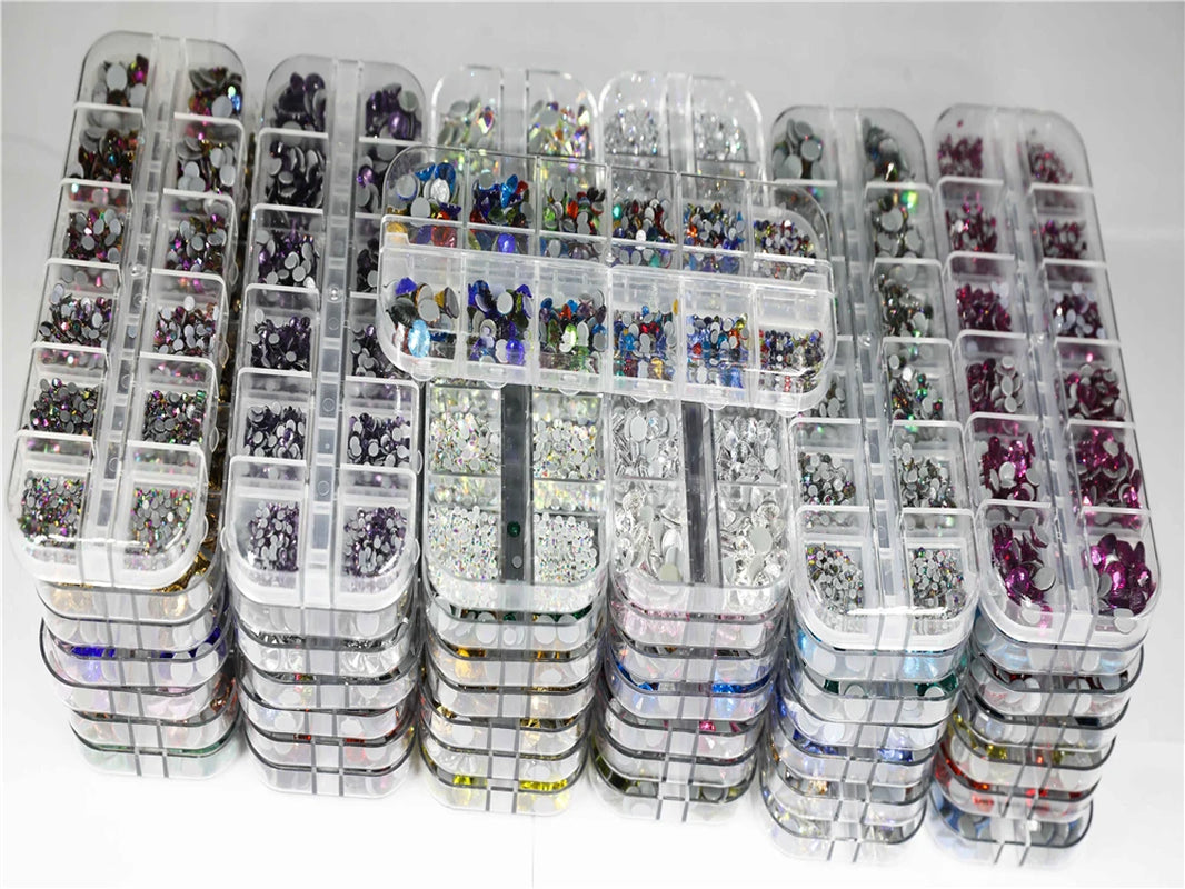 12Grib Box 4 Opal Mix Sizes Hot Fix Rhinestones Set Flatback Stone Crystal Glass Strass Glue on Rhinestones for Wearing Garment