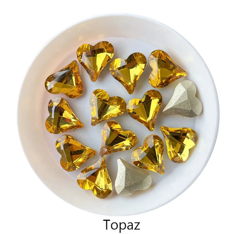 12X13Mm Big Crooked Heart Nail Art Rhinestone Pointed Bottom Crystal Stones for Nail Decoration