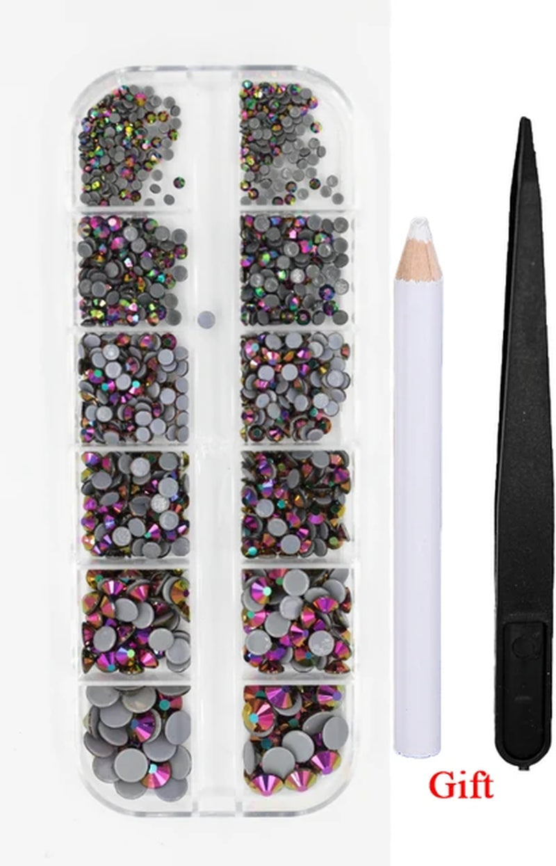 12Grib Box 4 Opal Mix Sizes Hot Fix Rhinestones Set Flatback Stone Crystal Glass Strass Glue on Rhinestones for Wearing Garment