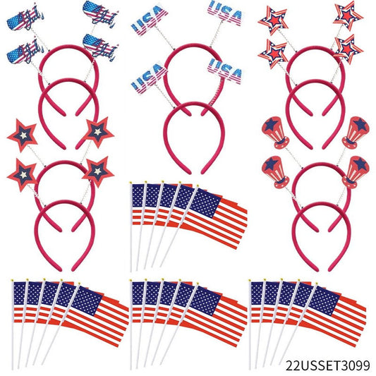 30 Pcs 4Th of July Accessories with 10 Headbands, 20 Small American Flags on Stick Plastic, Memorial Day, Veterans Day and 4Th of July Party Favors