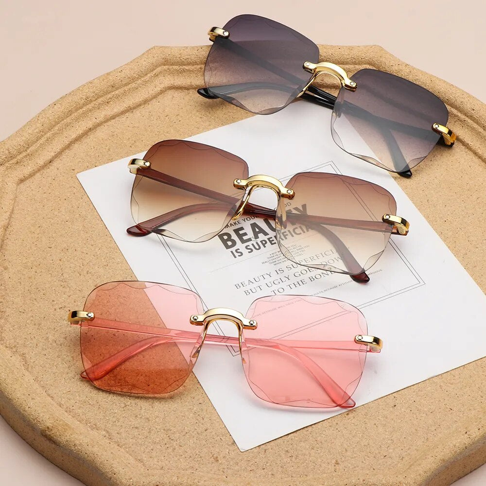 UV400 Protection Square Rimless Sunglasses for Women Tinted Frameless Eyewear Summer Vintage Transparent Gradient Sun Glasses