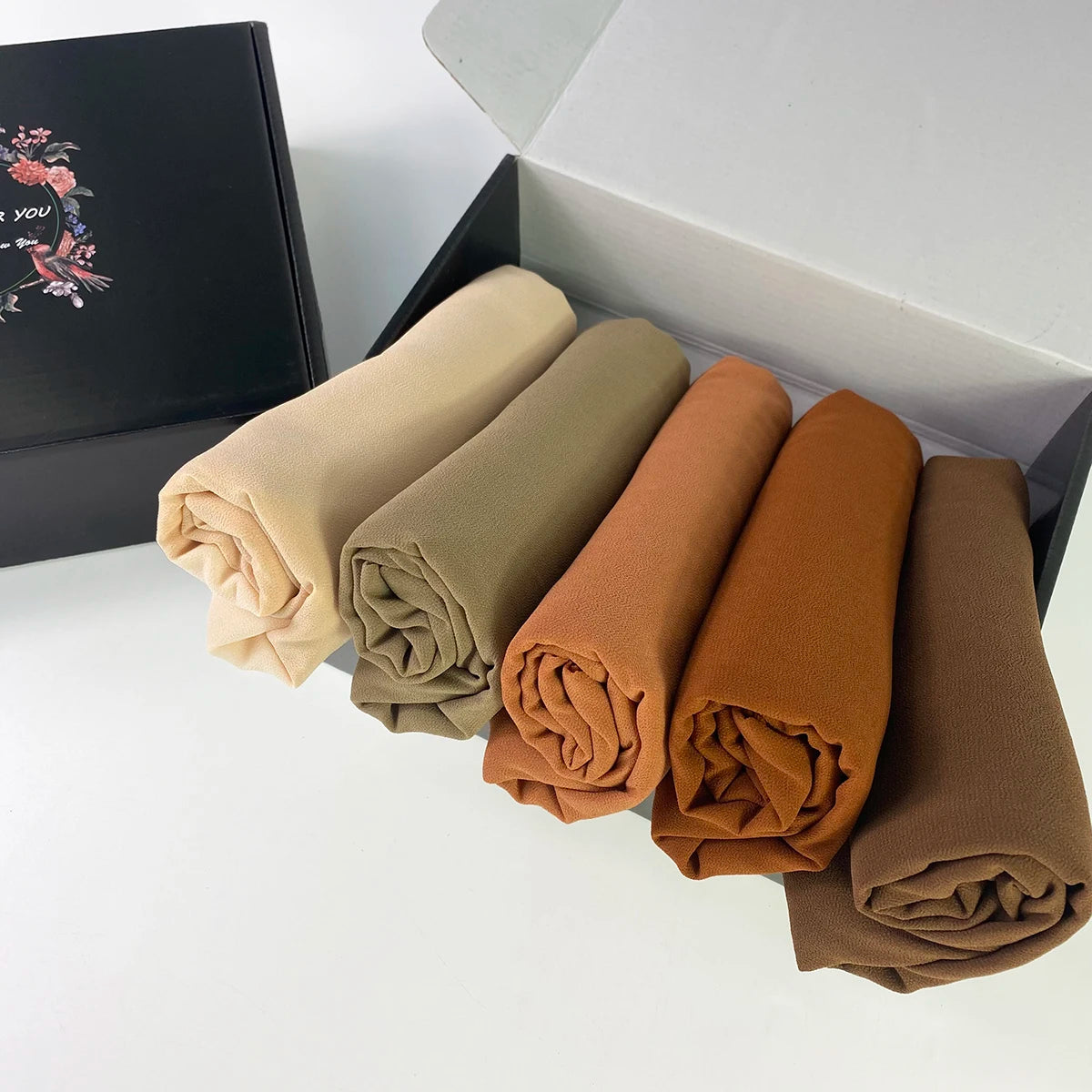 Gift Boxes Custom Hijab Bubble Chiffon Women Muslim Scarf Solid Color Plain Shawl Islamic Wrap Foulard Femme Echarpe