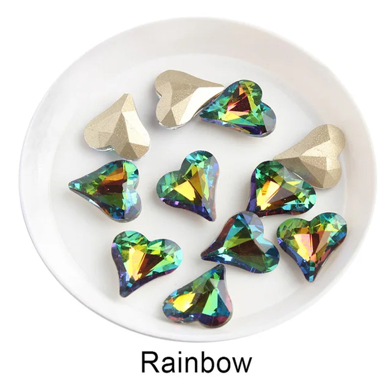 12X13Mm Big Crooked Heart Nail Art Rhinestone Pointed Bottom Crystal Stones for Nail Decoration