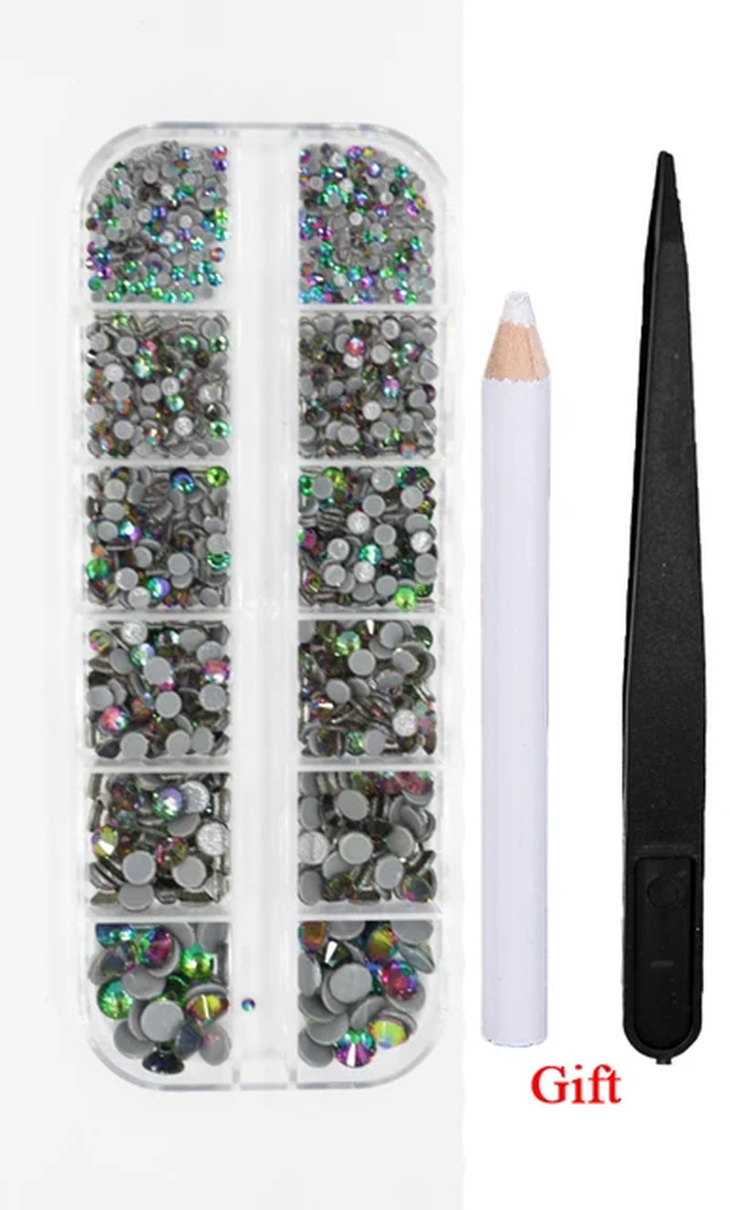 12Grib Box 4 Opal Mix Sizes Hot Fix Rhinestones Set Flatback Stone Crystal Glass Strass Glue on Rhinestones for Wearing Garment