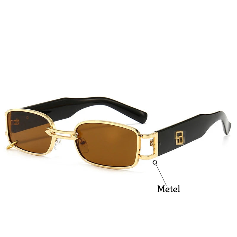 Unisex Rectangular Hip Hop Sunglasses Vintage Metal Square Luxury Sun Glasses Men Women Rectangle Uv400 Brand Designer Eyewear