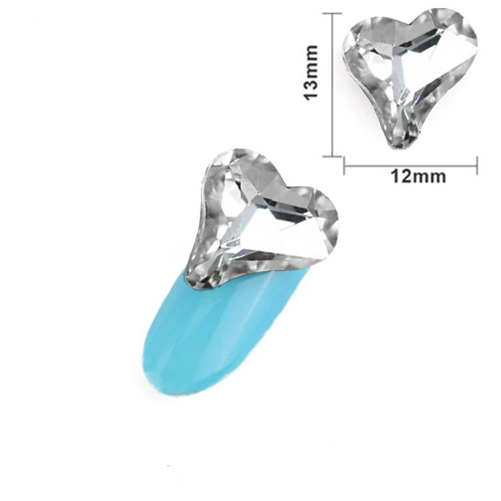 12X13Mm Big Crooked Heart Nail Art Rhinestone Pointed Bottom Crystal Stones for Nail Decoration