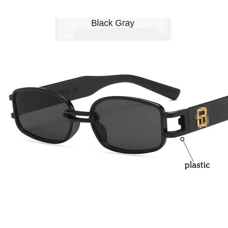 Unisex Rectangular Hip Hop Sunglasses Vintage Metal Square Luxury Sun Glasses Men Women Rectangle Uv400 Brand Designer Eyewear