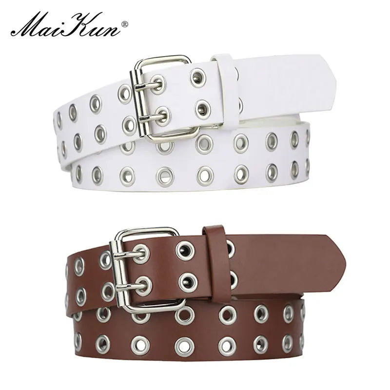 Women Punk Goth Belts Brand Leather Women Grunge Belt Halloween Double Pin Buckle Female Belt for Jeans Streetwear