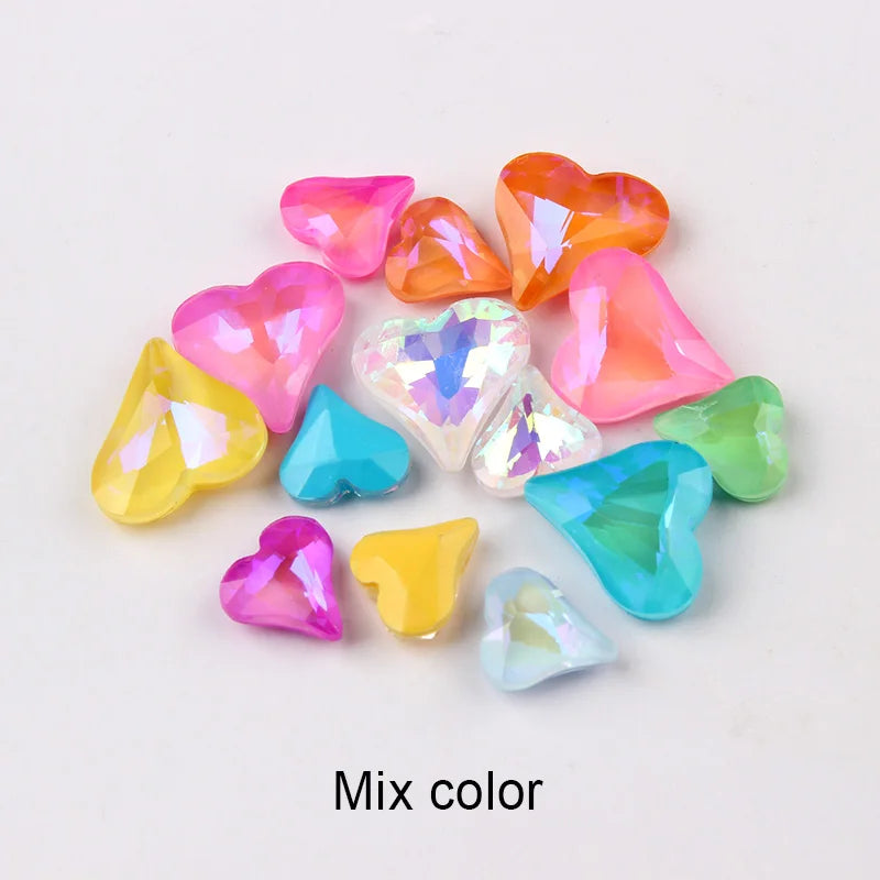 12X13Mm Big Crooked Heart Nail Art Rhinestone Pointed Bottom Crystal Stones for Nail Decoration