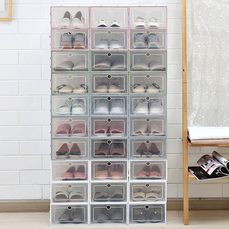 3Pcs Clear Plastic Shoes Box Thickened Transparent Home Storage Drawers Stackable Shoe Boxes Organization Shoebox Case Shoe Rack