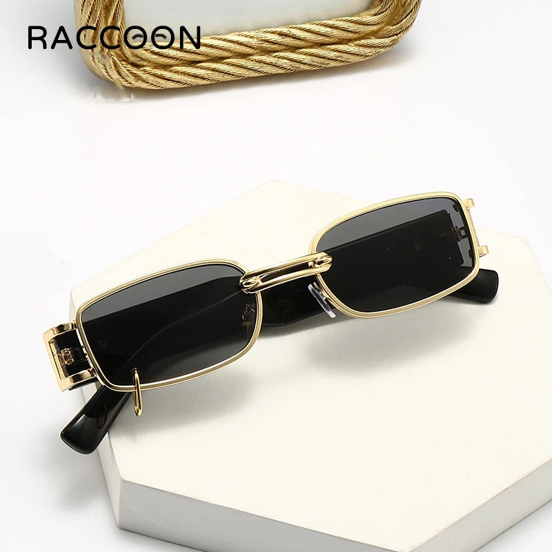 Unisex Rectangular Hip Hop Sunglasses Vintage Metal Square Luxury Sun Glasses Men Women Rectangle Uv400 Brand Designer Eyewear