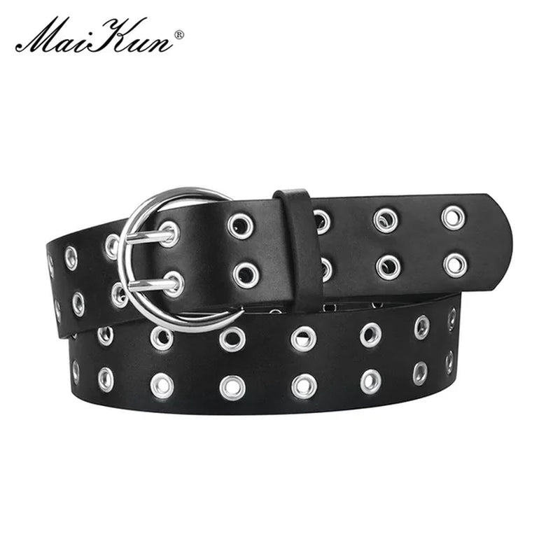 Women Punk Goth Belts Brand Leather Women Grunge Belt Halloween Double Pin Buckle Female Belt for Jeans Streetwear