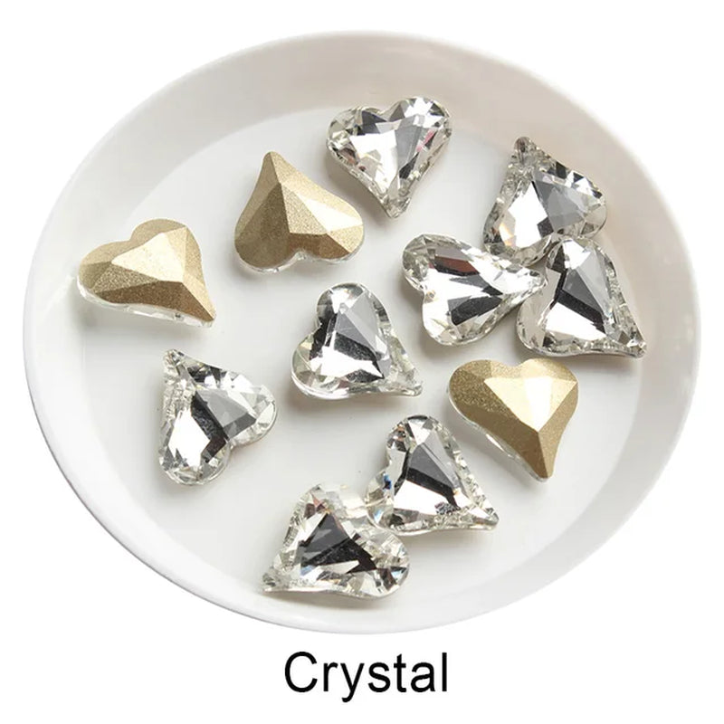 12X13Mm Big Crooked Heart Nail Art Rhinestone Pointed Bottom Crystal Stones for Nail Decoration