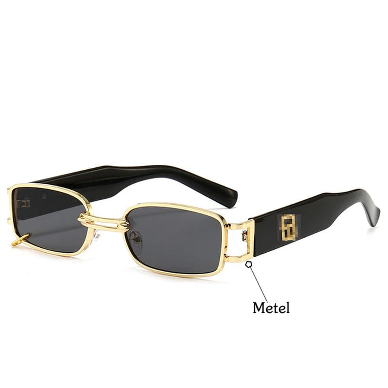 Unisex Rectangular Hip Hop Sunglasses Vintage Metal Square Luxury Sun Glasses Men Women Rectangle Uv400 Brand Designer Eyewear