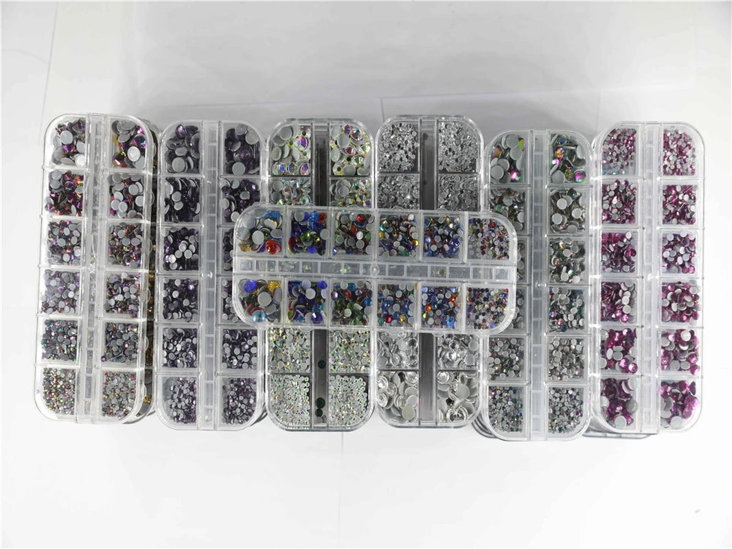 12Grib Box 4 Opal Mix Sizes Hot Fix Rhinestones Set Flatback Stone Crystal Glass Strass Glue on Rhinestones for Wearing Garment