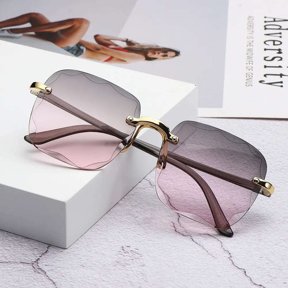 UV400 Protection Square Rimless Sunglasses for Women Tinted Frameless Eyewear Summer Vintage Transparent Gradient Sun Glasses