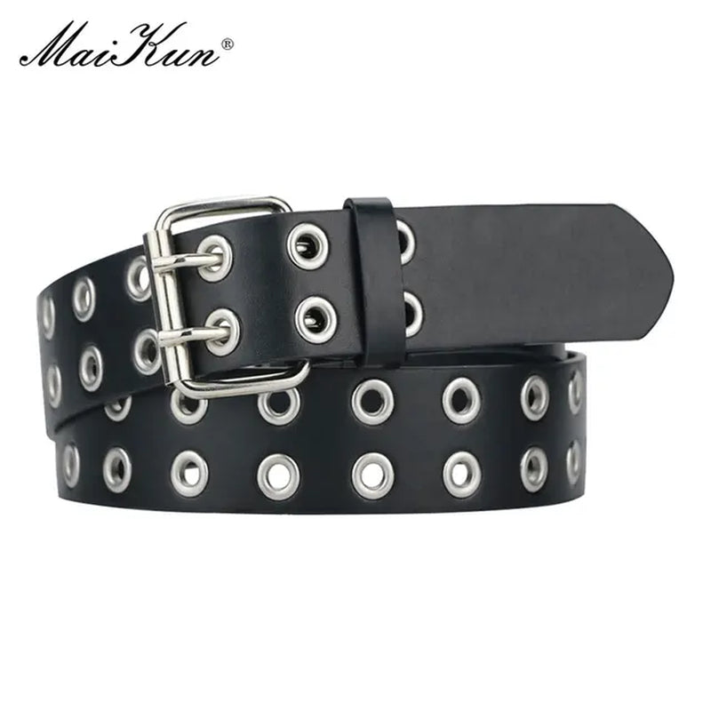 Women Punk Goth Belts Brand Leather Women Grunge Belt Halloween Double Pin Buckle Female Belt for Jeans Streetwear