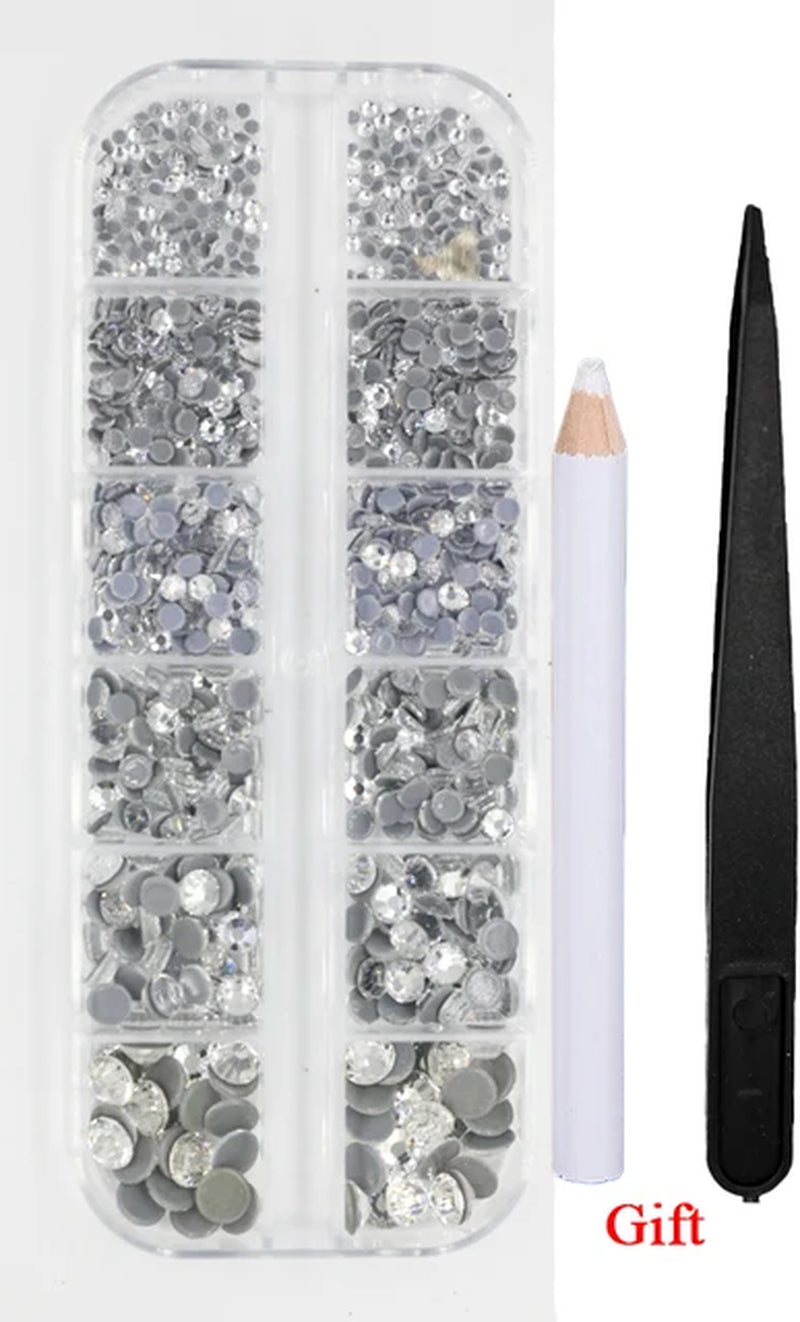 12Grib Box 4 Opal Mix Sizes Hot Fix Rhinestones Set Flatback Stone Crystal Glass Strass Glue on Rhinestones for Wearing Garment