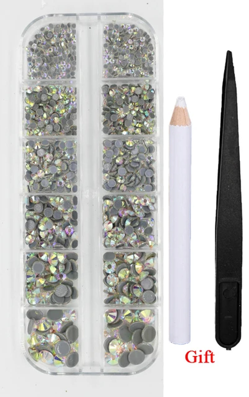 12Grib Box 4 Opal Mix Sizes Hot Fix Rhinestones Set Flatback Stone Crystal Glass Strass Glue on Rhinestones for Wearing Garment