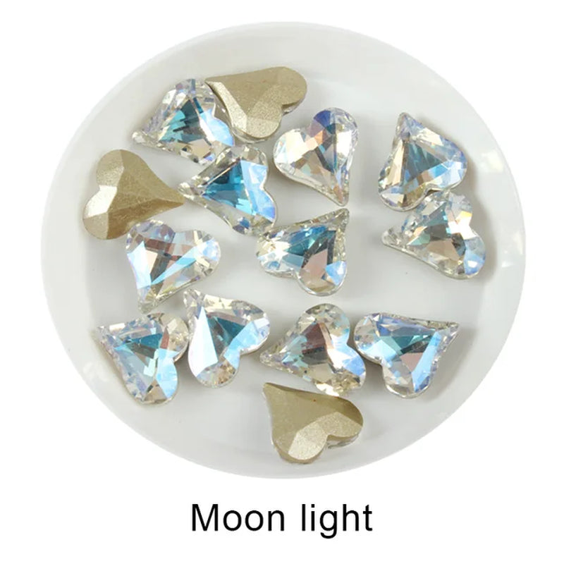 12X13Mm Big Crooked Heart Nail Art Rhinestone Pointed Bottom Crystal Stones for Nail Decoration