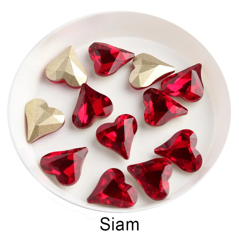 12X13Mm Big Crooked Heart Nail Art Rhinestone Pointed Bottom Crystal Stones for Nail Decoration