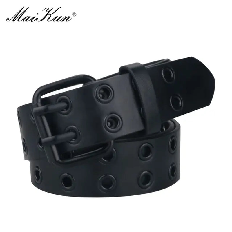 Women Punk Goth Belts Brand Leather Women Grunge Belt Halloween Double Pin Buckle Female Belt for Jeans Streetwear