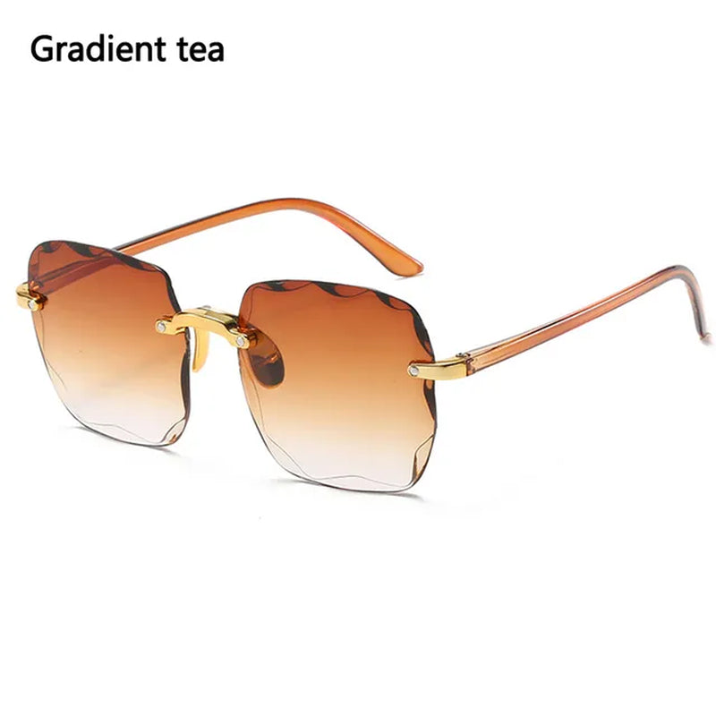 UV400 Protection Square Rimless Sunglasses for Women Tinted Frameless Eyewear Summer Vintage Transparent Gradient Sun Glasses